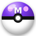 A purple and white sphere with a large white letter M in the center.