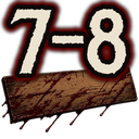 The numbers 7-8 written in a white, distressed font over a blood-stained wooden plank.