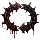 Spiked chains arranged in a circle with blood dripping from the links.