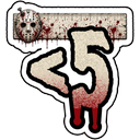 A white hockey mask with a red blood stain sits above a dripping number five on a dark background.