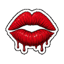 Red lips with a dripping effect outlined in white.