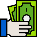 A hand holding a stack of green money bills.