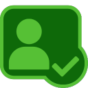 Person silhouette with a checkmark in a rounded green square.