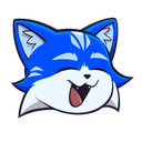 A blue cat with white markings laughing with its eyes closed and mouth wide open.