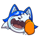 A blue cat-like character with an orange sleeve covering its face in a classic facepalm gesture.