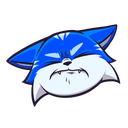 A blue cat face with tightly squinted eyes and a skeptical, annoyed expression.