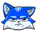 A blue cat with a grumpy, unimpressed expression and narrowed eyes.
