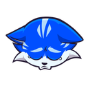 A blue cat with a sad, downcast expression and closed eyes.
