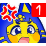 A stylized yellow cat with a blue headpiece looking angry with a red vein symbol and a red notification badge in the corner.