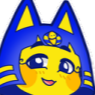A yellow cat character with a smug expression wearing a blue Egyptian-style headdress.