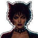 Woman with short hair undergoing a dark transformation with glowing eyes and sharp red claws appearing.