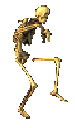 A skeleton walking cautiously on tiptoes in a repeating pixel art animation.