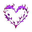 Four pixel art hearts outlined in flickering purple flames arranged in a horizontal row.