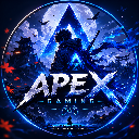 A circular blue and black logo featuring a warrior silhouette and the text APEX GAMING.