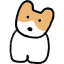 A small, white, hand-drawn dog with brown ears and a blank, wide-eyed expression.