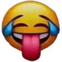 A yellow smiley face with tears streaming from its eyes and its tongue sticking out.