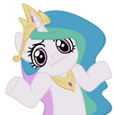 Princess Celestia with a crown shrugging her shoulders with a confused expression.