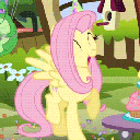 A yellow pegasus pony with a pink mane bounces energetically in a four-frame animation.
