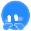 Blue round character looking shy while twiddling its fingers together.
