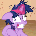 Twilight Sparkle with wide eyes and a frantic expression looking terrified.