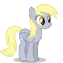 Derpy Hooves the gray pegasus pony with blonde hair in four different poses and expressions.