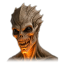 A monstrous skeletal creature with a wide, toothy grin and ridged head features.