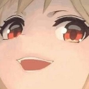 Anime girl with wide eyes and a smug, mischievous grin.