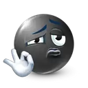 A black 3D sphere with a skeptical expression making an okay hand gesture.