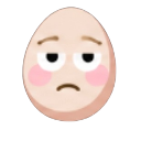 Egg character with a bored, unimpressed expression and pink cheeks.
