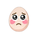 Oval character with large, glossy, teary eyes and pink blush looking sad.