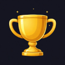 Trophy standing centered with a shiny gold finish and small sparkles.