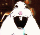 A white creature with large eyes cycles through expressions of shock, screaming, and confusion.