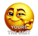 Smiley face with a confident expression pointing a finger gun gesture with the text Youre the best underneath.