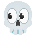 Skull with large, wide, darting eyes looking to the side in a nervous expression.