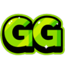 The letters GG in a bold, lime green font with a black outline and subtle sparkles.