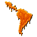 South America map shape rendered in a dripping, bright orange and yellow lava texture.