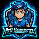 A young gamer with blue hair wearing headphones inside a glowing blue shield with the text Pro Gamerzz below.