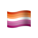 Flag waving with horizontal stripes transitioning from orange to pink and white.