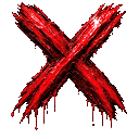 Four red X marks with a gritty texture and blood dripping from the bottom edges.