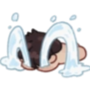 Character face down with large, exaggerated streams of blue tears flowing from their eyes.