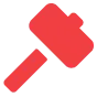 Hammer icon in bright red color on a black background.