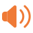 Orange speaker icon with sound waves emitting to the right on a black background.