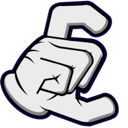 A white cartoon gloved hand forming the shape of the letter C against a dark background.