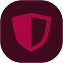 A flat red shield icon centered on a dark circular background.