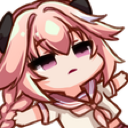 A chibi anime character with pink hair and a deadpan, unimpressed facial expression.