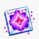 A square pixel art crystal with a glowing purple and pink center inside a light blue border.