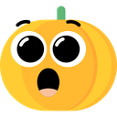 An orange fruit with a green stem and large, wide eyes with an open mouth expressing shock.