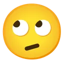 Yellow smiley face looking to the side with a flat, skeptical expression.