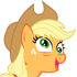 Applejack the pony looking up with a cross-eyed, open-mouthed, and bewildered expression.