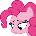 A pink pony with a furrowed brow looking down with a skeptical and unimpressed expression.